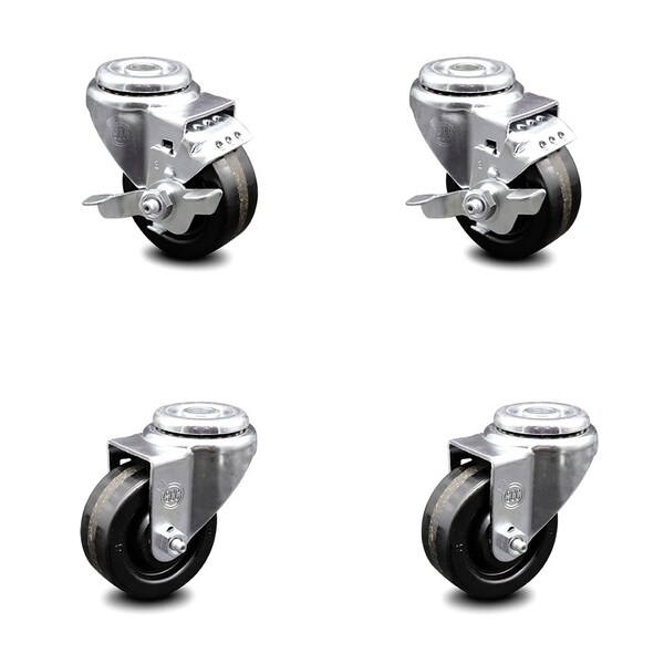 3 Inch Phenolic Wheel Swivel Bolt Hole Caster Set with 2 Brake